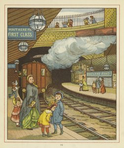 Een vrouw die met een groep kinderen op een perron staat bij het Portland Road treinstation