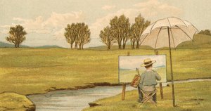 Huiselijk leven: kind schildert op het landgoed