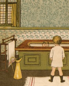 Huiselijk leven: Kind neemt een bad in de badkamer door Thomas Crane