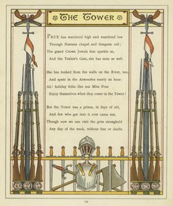 Vers over de Tower of London met afbeeldingen van harnassen en wapens