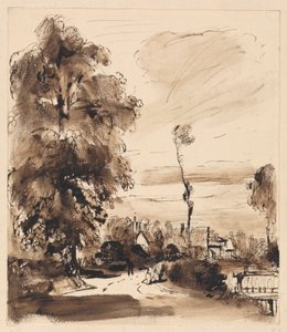 Een landweg met huisjes door Thomas Creswick