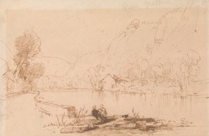 Visser bij een rivier door Thomas Creswick