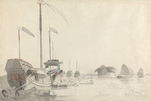 Boten bij een Nederlandse Folly Fort, Canton door Thomas Daniell