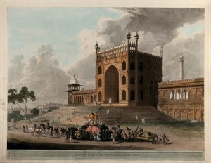 Oostelijke poort van de Jummah Musjid in Delhi door Thomas Daniell