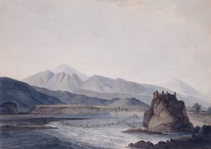 De touwbrug, Srinagar, Garhwal, Uttar Pradesh door Thomas Daniell