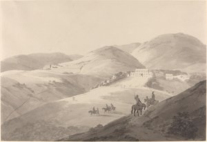 Uitzicht op het Gouverneurshuis in St. Helena door Thomas Daniell