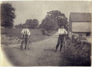 Samuel Murray en Benjamin Eakins op fietsen door Thomas Eakins