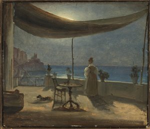 Een terras in Amalfi bij maanlicht, c.1834 door Thomas Fearnley
