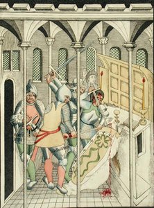 De moord op St. Thomas a Becket in Canterbury, uit de kapel van de Drie-eenheid in Stratford Upon Avon door Thomas Fisher Hoxton