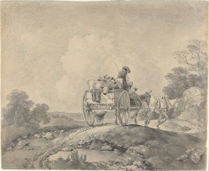 Veedrijver met kalveren in een landelijke kar