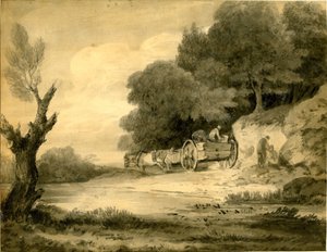 Figuren met kar langs de weg tekening van Thomas Gainsborough