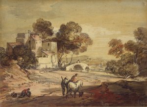 Italiaans landschap met reizigers op een kronkelende weg, 1775-1779 door Thomas Gainsborough