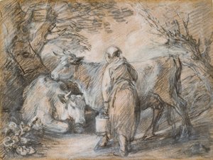 Melkmeisje met twee koeien door Thomas Gainsborough