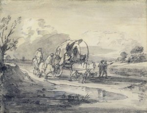 Open Landschap met Herder en Overdekte Kar, c.1780-85 door Thomas Gainsborough