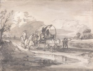 Open Landschap met Ruiters en Overdekte Kar