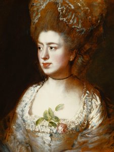 Portret van Miss Mary Gainsborough, Later Mrs. Fischer, de Dochter van de Kunstenaar, Hoofd en Schouders, Naar Rechts Kijken, Gekleed in een Blauwe en Witte Jurk met een Roze Roos in haar Corsage