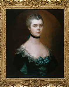 Portret van de gravin van Sussex, buste lengte, in een blauwe jurk met zwarte afwerkingen