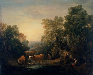 Rotsachtig boslandschap met rustieke geliefden, 1771-74 door Thomas Gainsborough