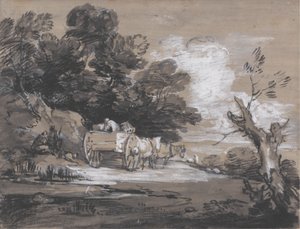 Bosrijk landschap met landkar en figuren