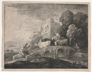 Boslandschap met herders die vee drijven door Thomas Gainsborough
