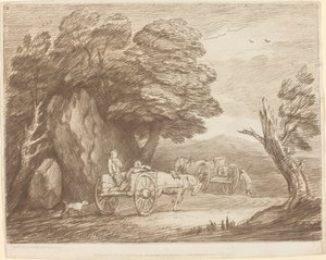 Boslandschap met Twee Landelijke Karren en Figuren door Thomas Gainsborough