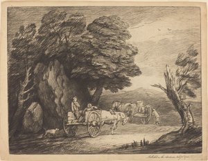 Bosrijk Landschap met Twee Landelijke Karren en Figuren door Thomas Gainsborough