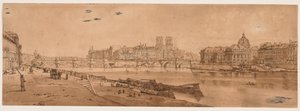 Een Selectie van Twintig van de Meest Schilderachtige Zichten in Parijs: Uitzicht op Pont Neuf, deel van het Louvre, Notre Dame, en het College van Vier Naties door Thomas Girtin