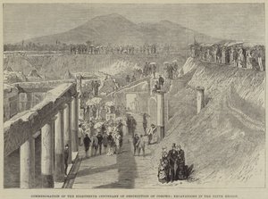 Herdenking van de achttiende eeuw van de vernietiging van Pompeii, opgravingen in de negende regio door Thomas Harrington Wilson