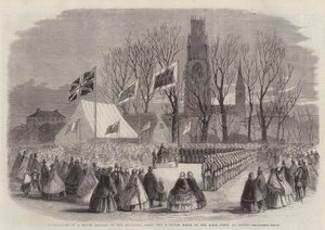 Overhandiging van een zilveren trompet aan het artilleriekorps en een zilveren bugel aan het geweerkorps, in Boston door Thomas Harrington Wilson
