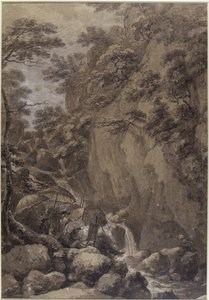 Sir George Beaumont en Joseph Farington schilderen een waterval, 1777 door Thomas Hearne
