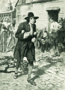Benjamin Franklin komt aan in Philadelphia (litho) door Thomas Heath Robinson