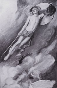 Perseus sprong de lucht in (litho) door Thomas Heath Robinson