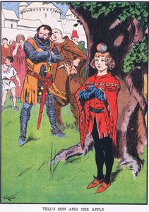 De zoon van William Tell en de appel (kleurenlitho) door Thomas Heath Robinson