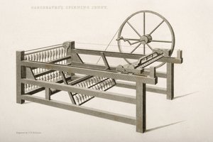 De Spinning Jenny, uitgevonden door James Hargreaves in 1764, 1835