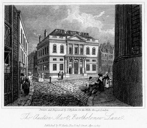 De Veiling Mart, Bartholomew Lane, City of London, 1817 door Thomas Higham