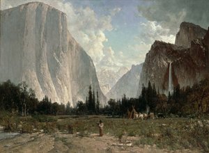 Bridal Veil Falls, Yosemite, ca. 1870-84 (olieverf op doek) door Thomas Hill