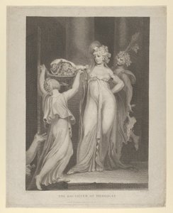 De dochter van Herodias Salome ontvangt het hoofd van Johannes de Doper, Matteüs 14:10-11 door Thomas Holloway
