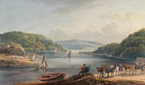 Briton Ferry, rivier en kerk door Thomas Hornor