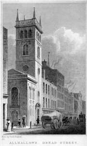 All Hallows Church, Bread Street, Londen, 1829 door Thomas Hosmer Shepherd