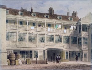 Belle Sauvage Yard, Ludgate Hill, Londen, ca. 1850 door Thomas Hosmer Shepherd