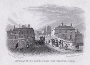 Ingang naar Bath, vanaf de Bristol Road (gravure) door Thomas Hosmer Shepherd