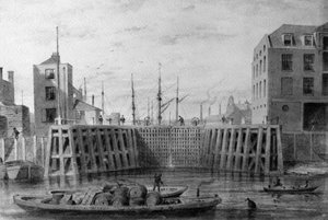 Ingang van de Limehouse Dock, 1850