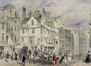 Hoofdstraat, Edinburgh, met het Huis van John Knox, 19e eeuw