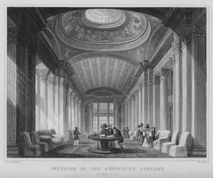 Interieur van de Advocatenbibliotheek, Edinburgh (gravure)