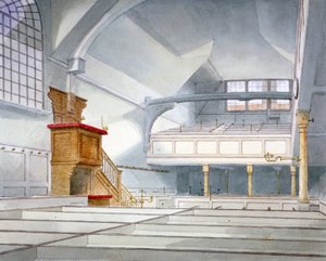 Interieur van de kerk van St Bartholomew-the-Great, Smithfield, City of London, 1821 door Thomas Hosmer Shepherd