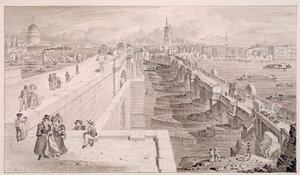 London Bridge oud en nieuw, Londen, 1831 door Thomas Hosmer Shepherd