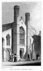 Nieuwe Kerk, Saffron Hill, Camden, Londen, 19e eeuw door Thomas Hosmer Shepherd