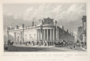 Noord- en westzijde van de Bank of England vanaf Lothbury, uit 