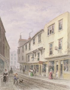 Oud huis bij de ingang van Leather Lane, 1857 door Thomas Hosmer Shepherd