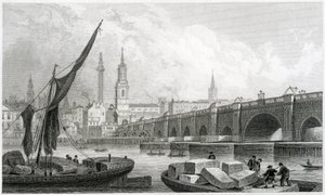 Oude London Bridge, vanuit Southwark, 1829
